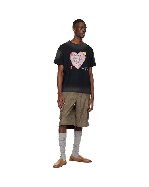 ANDERSSON BELL Black Essential Spray Wash Heart Message T-Shirt for men