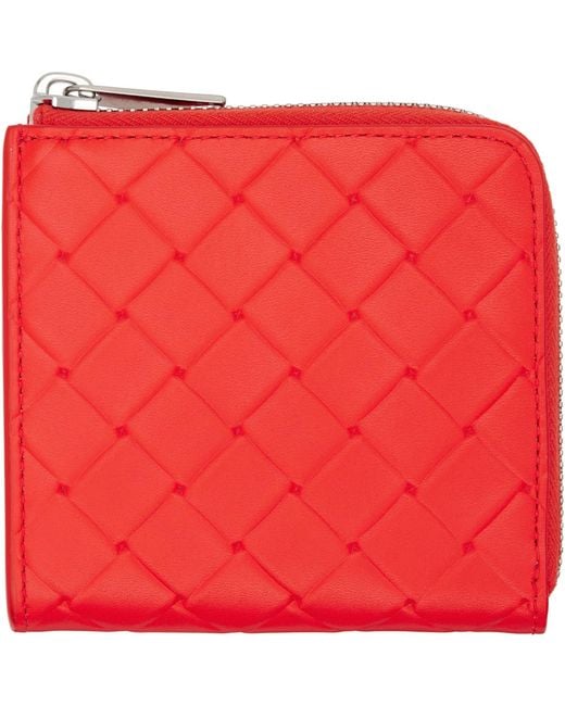 Bottega Veneta Red Intrecciato Stamp Square Zip Around Wallet for men