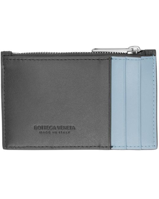 Porte-cartes cassette gris et bleu à glissière Bottega Veneta pour homme en coloris Gray