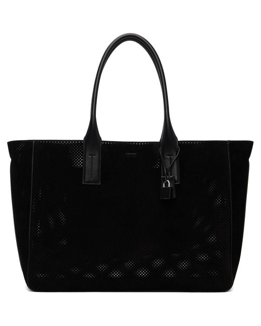 Tom Ford Black Perforated Cashmere Suede T-Line East-West Tote for men