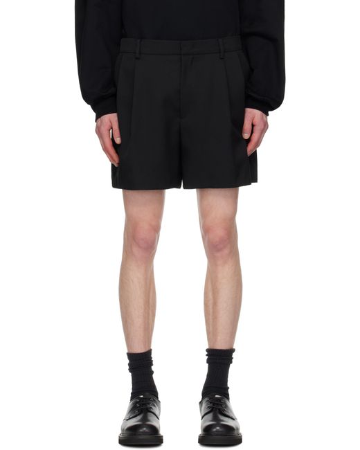 メンズ Juun.J ブラック ウール タック ショートパンツ Black