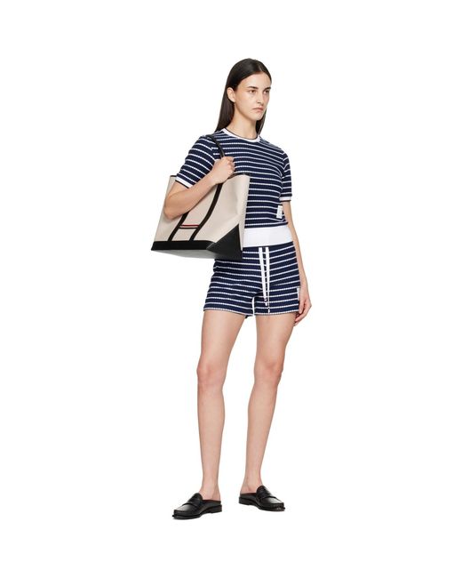 Thom Browne Blue Striped Honeycomb Rib T-Shirt