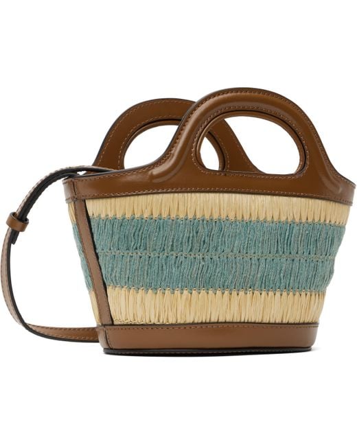 MARNI タン&ブルー マイクロ ラフィア Tropicalia トートバッグ Marni タン&ブルー マイクロ Raffia-Effect Tropicalia トート