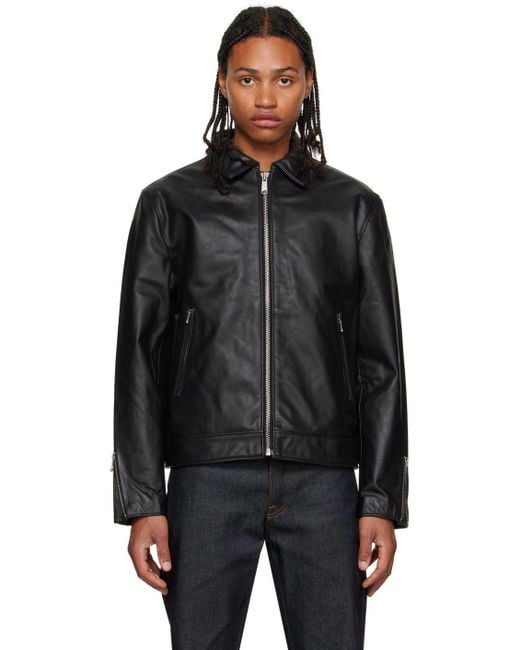 Nudie Jeans Eddy Rider Leather Jacket in Black for Men | Lyst