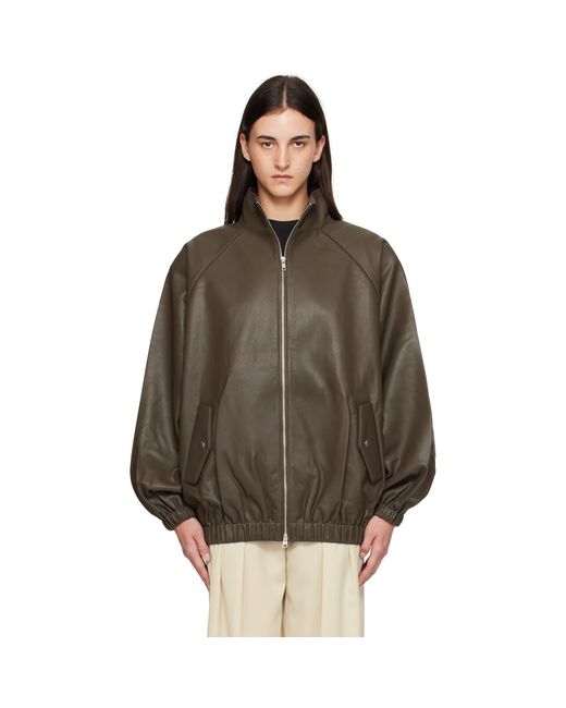 Frankie Shop Brown Taupe Senta Faux-Leather Bomber Jacket