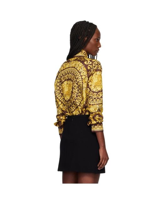 Versace Orange Burgundy & Printed Silk Shirt