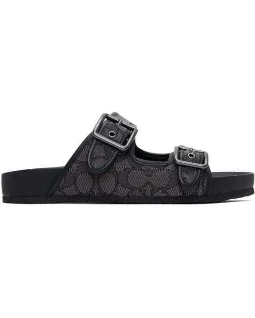 COACH Black Buckle Strap Sandals for men