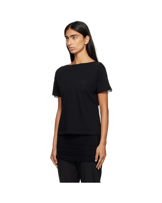 MM6 by Maison Margiela Black Cotton Jersey & Lace T-Shirt