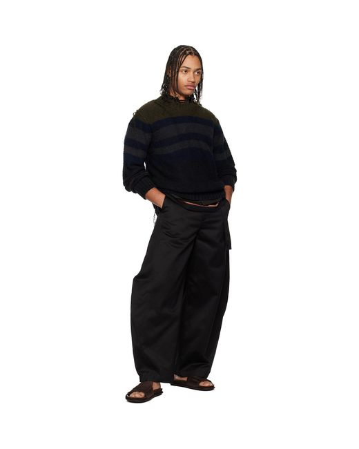 Sacai Black Horizontal Stripe Knit Pullover Sweater for men