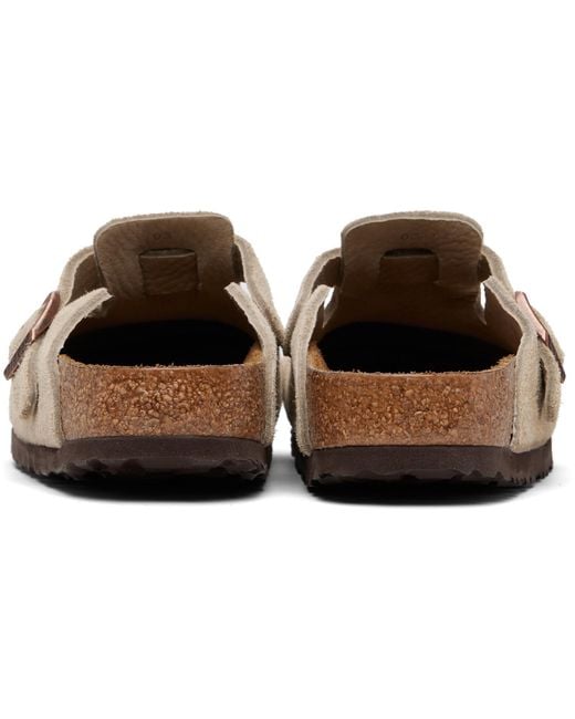 Birkenstock Brown Regular Boston Soft Footbed Suede Leather Loafers for men