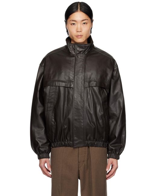 Lemaire Black Brown Boxy Leather Jacket for men