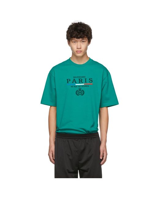 Balenciaga Green Paris Flag Logo Embroidery T-shirt for men