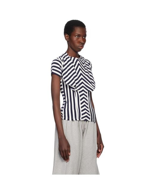Pushbutton Black Stripe Bra Draping Jersey T-shirt