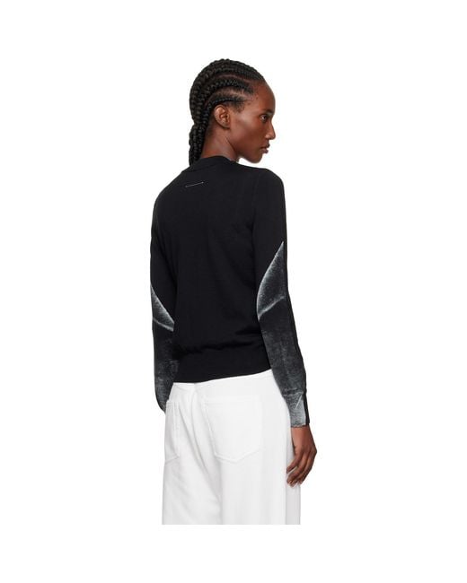 MM6 by Maison Margiela Black Folded Printed Gauge 14 V-Neck Sweater