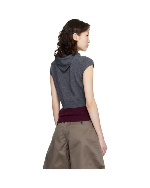 MERYLL ROGGE Blue Burgundy Crew Neck Cap Sleeve Bandana Sweater
