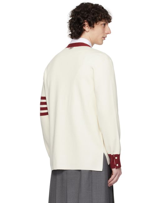 Cardigan De Rugby Blanc Cassé À Col En Y Et À Quatre Rayures En Point De Milan Thom Browne pour homme en coloris Black