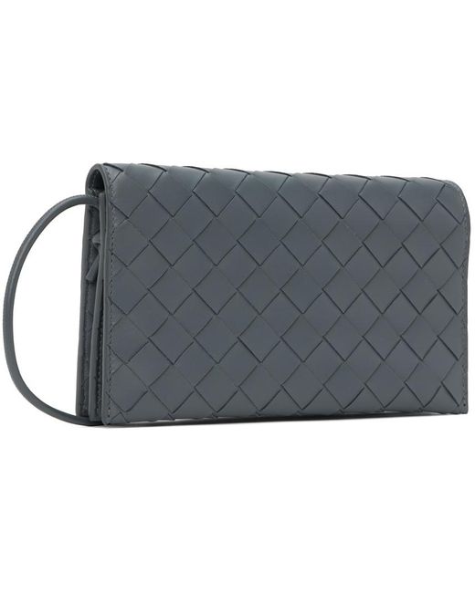 Bottega Veneta Black Gray Wallet On Strap Bag