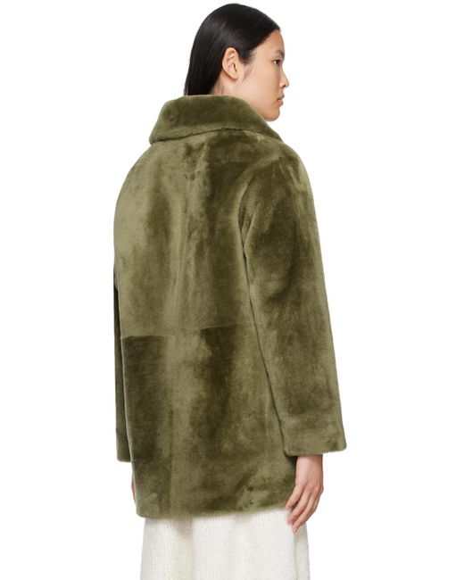 Meteo by Yves Salomon Green Notched Lapel Coat
