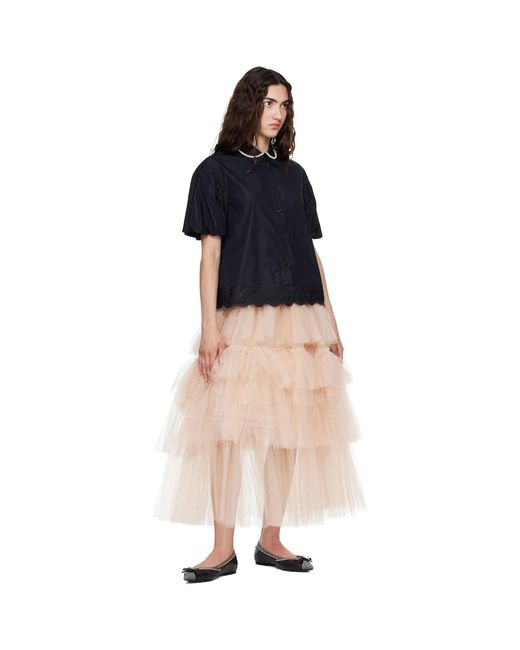 Simone Rocha Blue Cropped Puff Sleeve Lace Trim Shirt