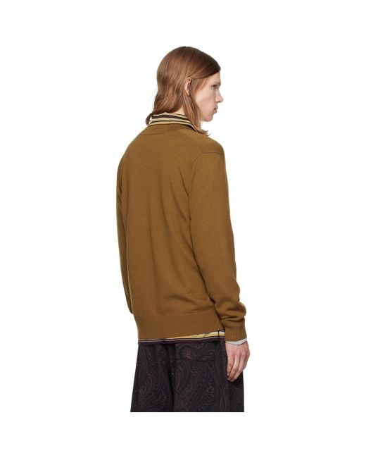 Dries Van Noten Brown Khaki Merino Wool Cardigan for men