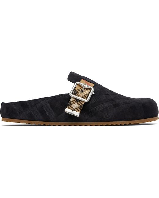 Burberry Black Check Suede Urchin Clogs for men