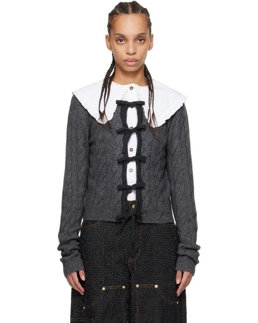 Ganni Black Cashmere Mix Tie String Cardigan