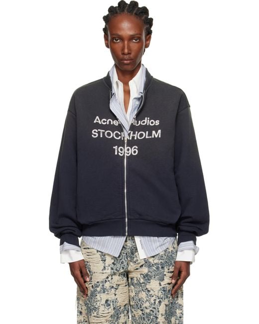 Acne Blue Zip Logo Sweatshirt