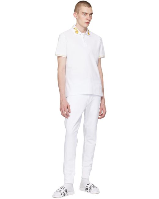 メンズ Versace ホワイト プリント ポロシャツ White