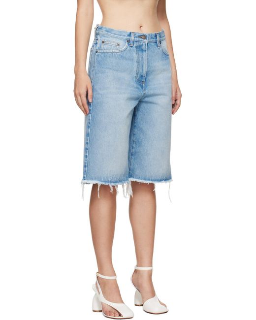 Dries Van Noten Blue Frayed Edge Denim Shorts