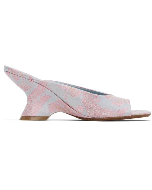 Dries Van Noten お洒落 上品 オープントゥ ジャカード ミュール Dries Van Noten ブルー ジャカード オープントゥ ミュール