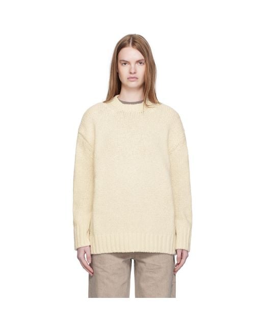 ARCH THE Natural Off- Basic Round Neck Knit Sweater