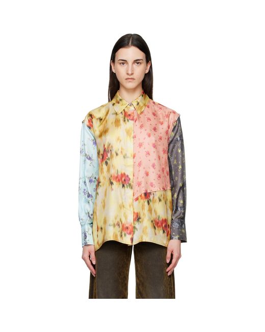 Ganni Orange Multi Printed Silk Shirt