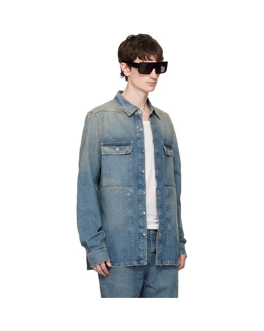 Rick Owens Blue Temple Denim Overshirt for men