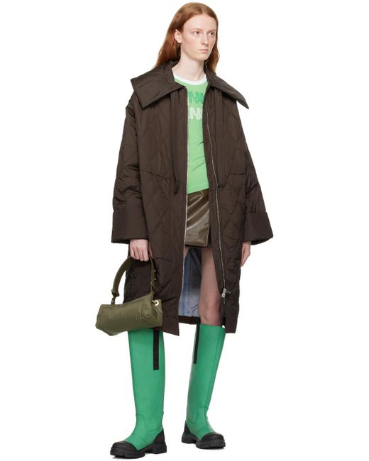 Ganni Green Brown Patent Faux-leather Miniskirt