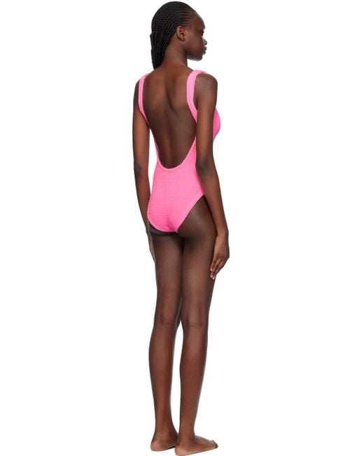 Hunza G Black Pink Square Neck Swimsuit