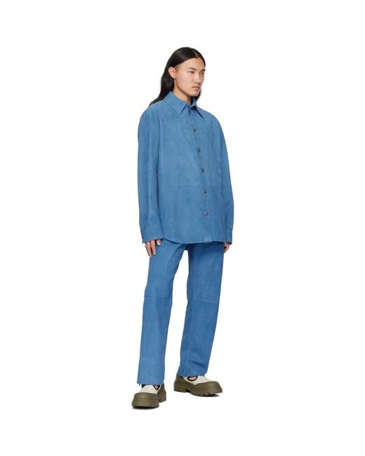 Bottega Veneta Blue Embossed Corduroy Suede Shirt for men