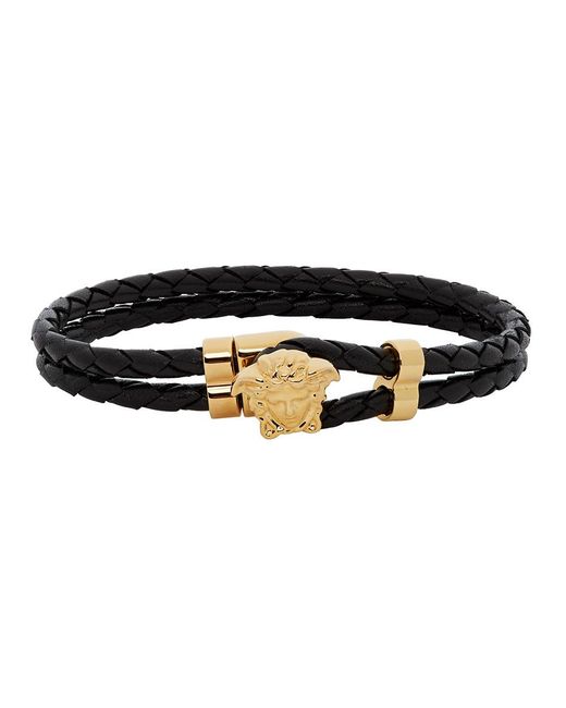 Bracelet en cuir noir et dore Medusa Versace pour homme en coloris Black