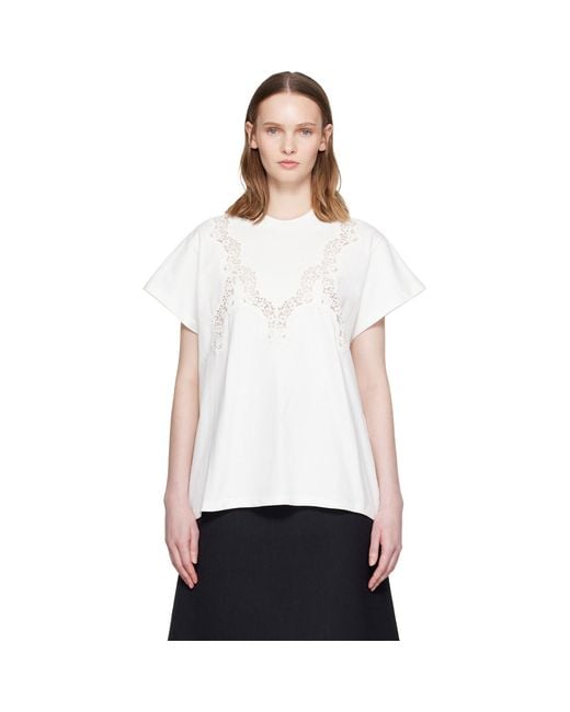 Stella McCartney White Lace Mix Washed Jersey Cotton T-Shirt