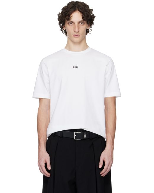 Boss White Relaxed-Fit Stretch Cotton Logo T-Shirt for men