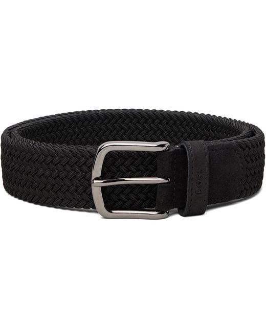 Boss Black Braided Logo Belt for men