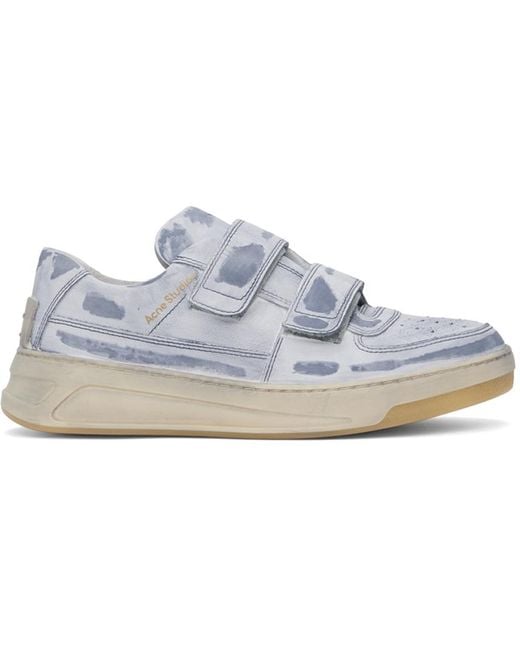 Acne White Blue Velcro Strap Sneakers for men