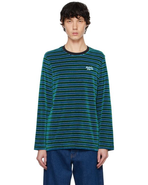 Maison Kitsuné Blue Striped Velvet Long Sleeve T-Shirt for men