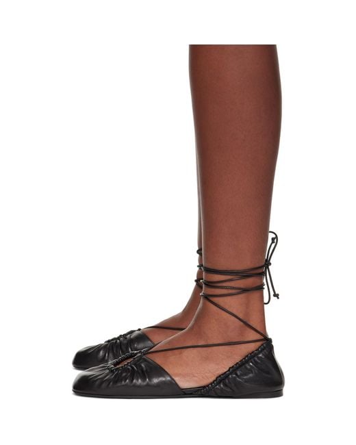 Lanvin Brown Mesure Lace-Up Leather Ballerina Flats