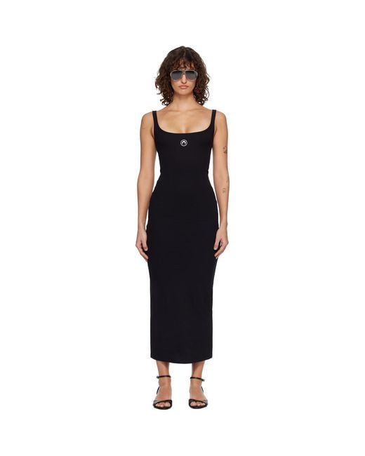 MARINE SERRE Black Moon Logo Ribbed Jersey Maxi Dress
