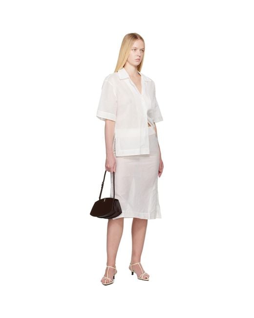 Rohe White Embroidered Organza Midi Skirt