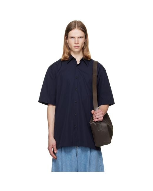 Dries Van Noten Blue Short Sleeve Cotton Shirt for men
