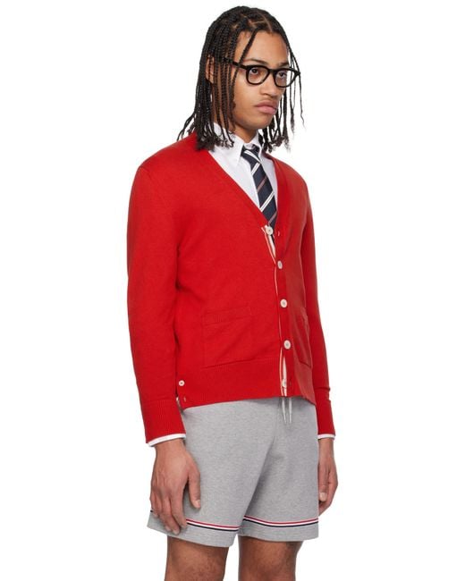 Thom Browne Red Relaxed Fit 4-Bar Cardigan for men