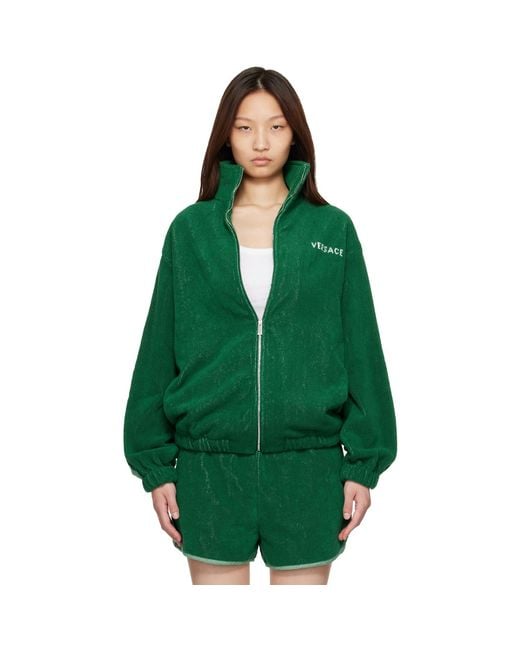 Versace Green Cotton-Terry Jacquard Zip Jacket