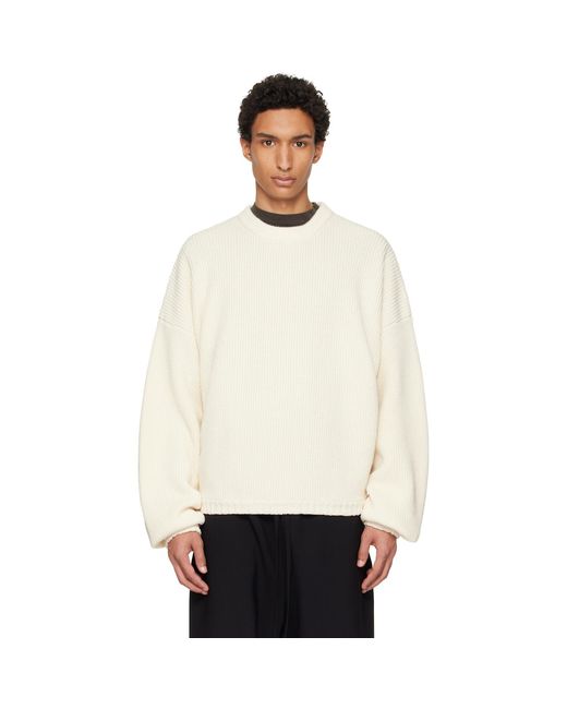 Fear Of God White Off- Double Knit Linen Wool Cotton Crewneck Sweater for men