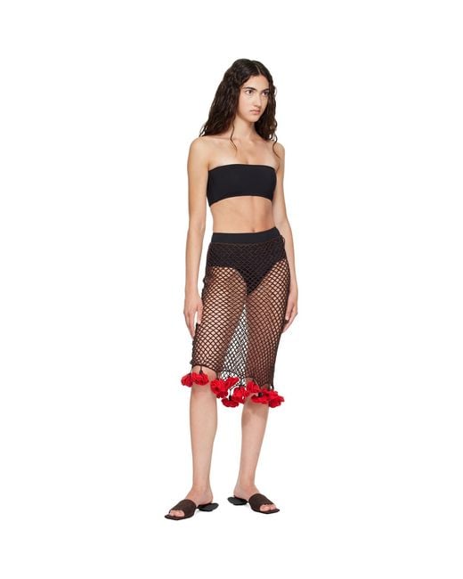 Alaïa Red Floral Crochet Midi Skirt